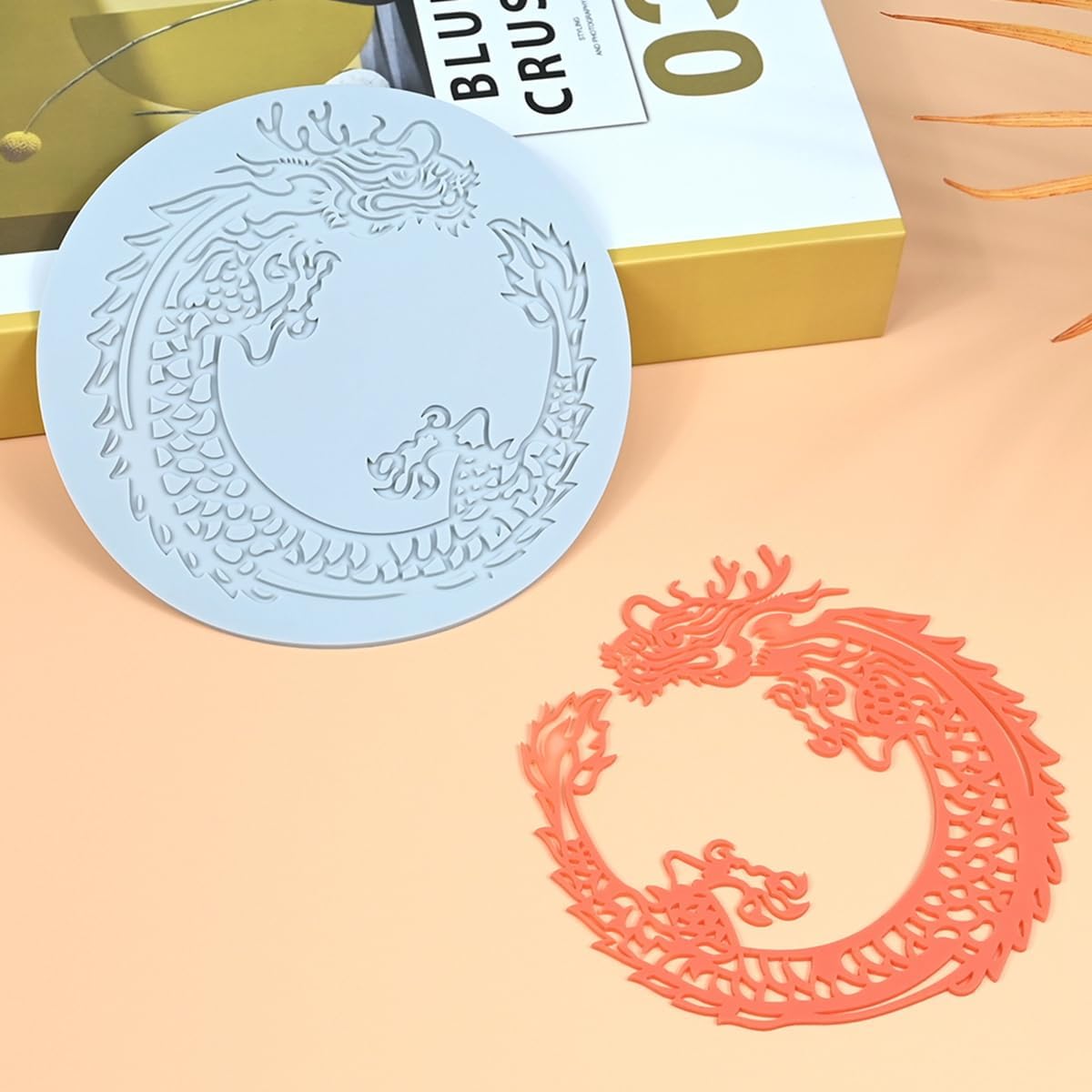 TUKE 3D Cake Lace Mold Fondant Silicone Mold Lace Mat Embosser Texture Silicone Mould Fondant Chocolate Stencil Border Bakeware Cake Decorating (J_ Dragon)