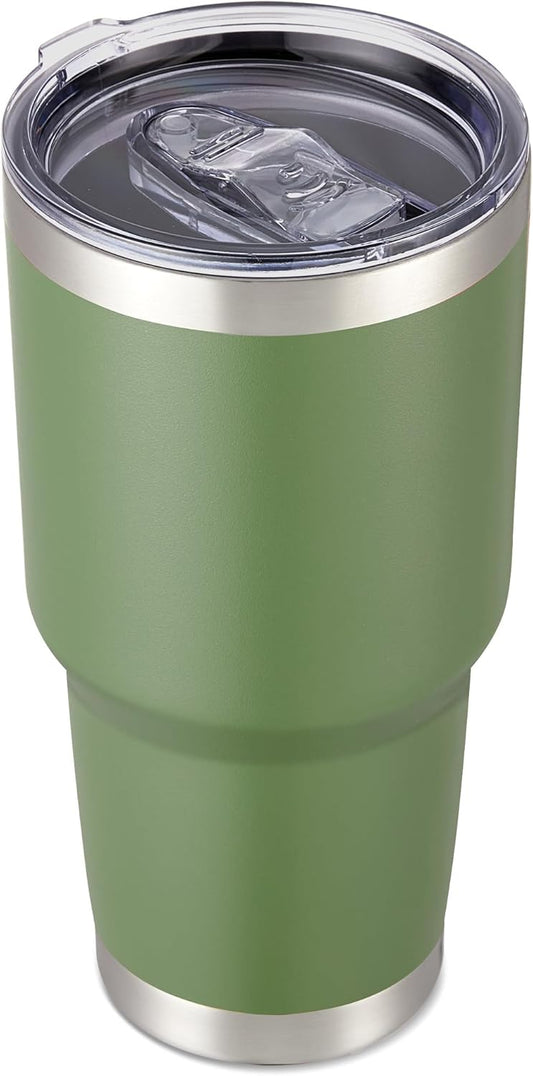 30 oz Tumbler with Lid Stainless Steel Tumblers Vacuum Insulated Cup Reusable Powder Coated Travel Mug Double Wall Leak Proof Portable Cups Keep Cold Drinks for 12 Hours, Army Green, 1 Pack