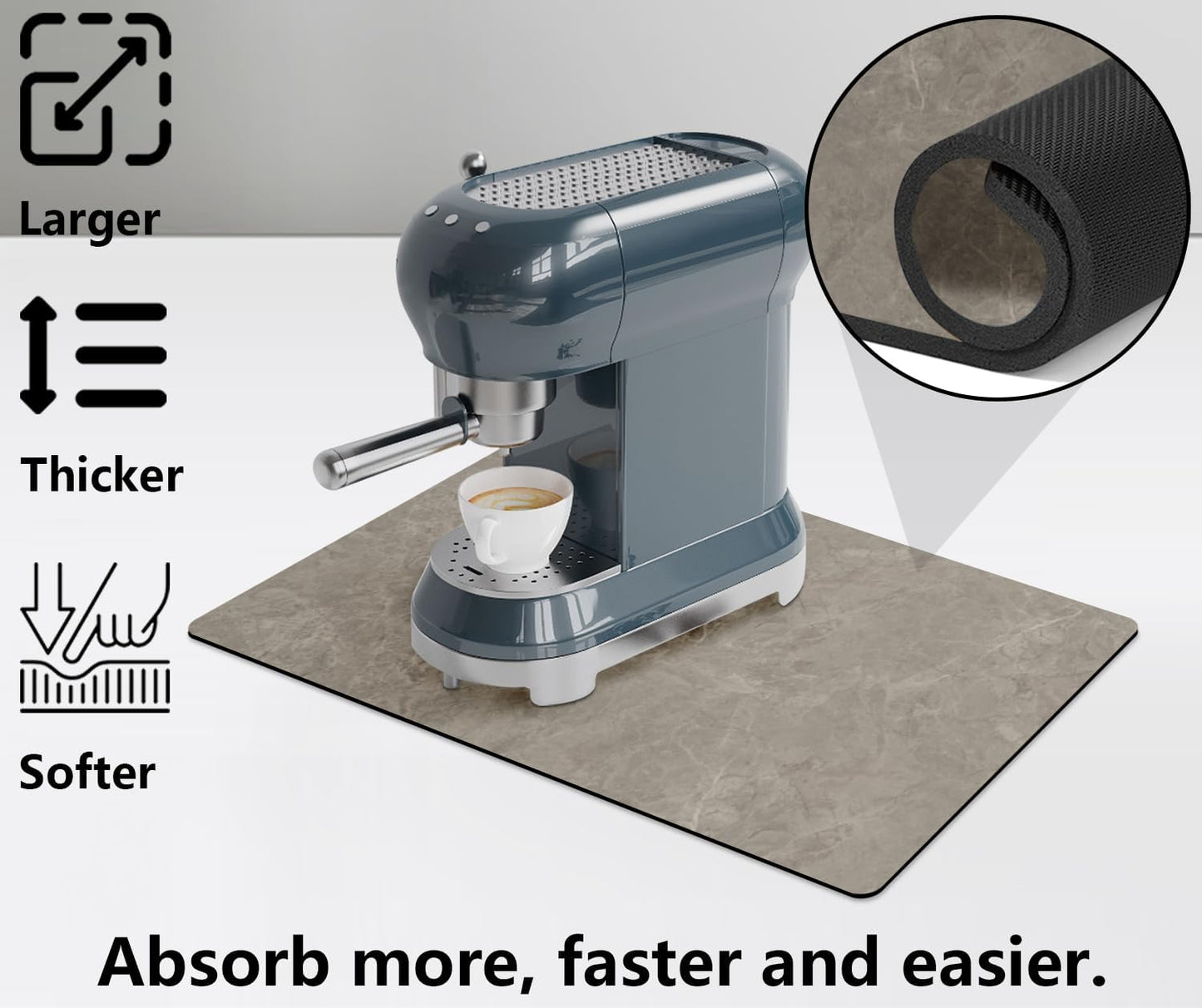 Golener Countertop Coffee Dripper Mat, 19" x 13", Absorbent, Washable, Reversible Microfiber Dish Drying Mat