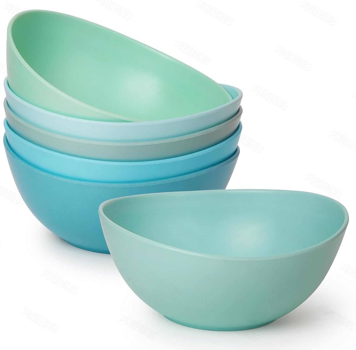 6.2'' Bamboo Fiber Cereal Bowls Set of 6, Soup Bowls 24 Oz for Serving Salad, Snack, Side Dishes, Colourful Oval Lightweight Bowls for Breakfast, Lunch and Dinner, Dishwasher&Freezer Safe (Turquoise)