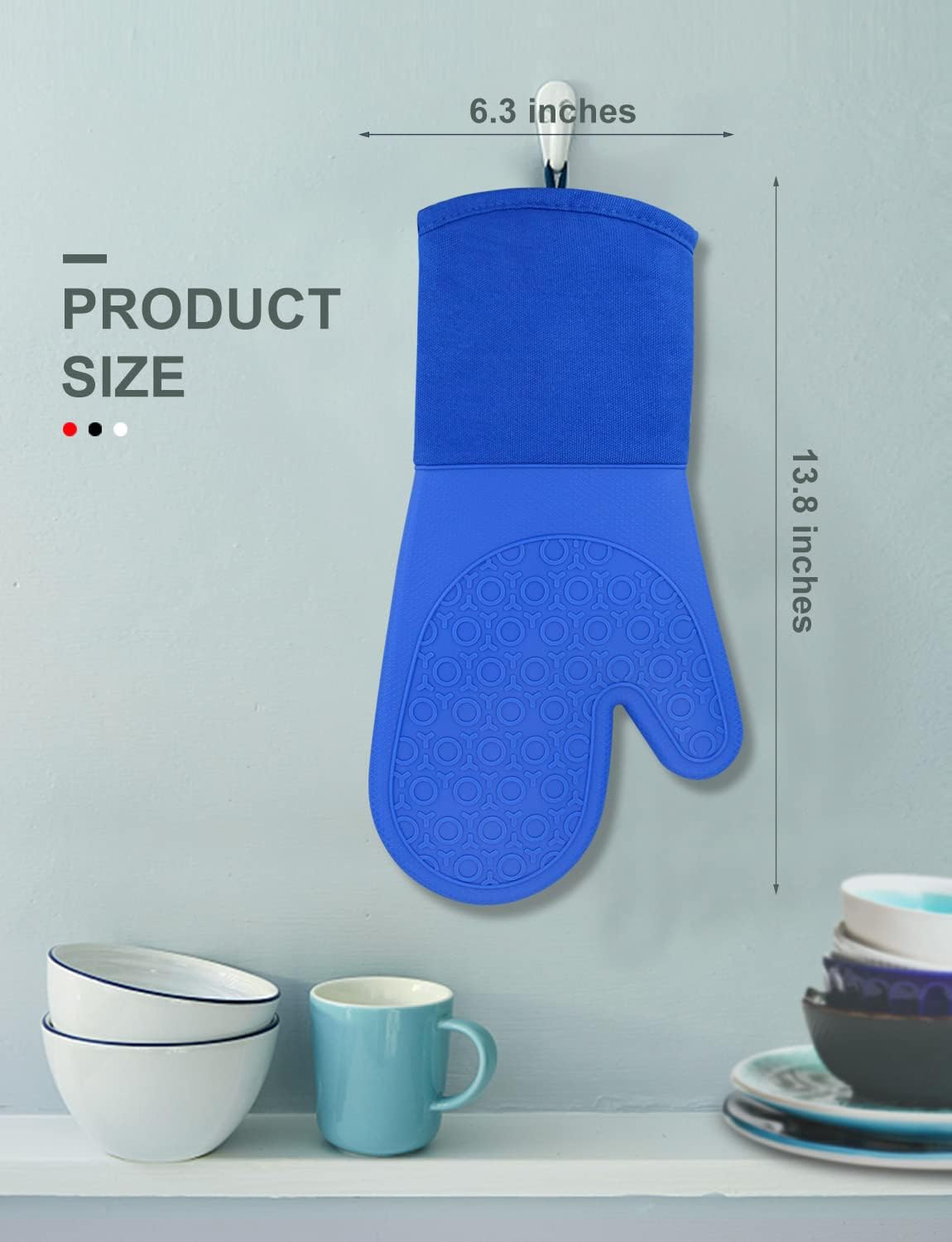 sungwoo Silicone Oven Mitts, Heat Resistant Oven Gloves with Quilted Liner Non-Slip Textured Grip Perfect for BBQ, Baking, Cooking and Grilling - 1 Pair 13.8 Inch Royal Blue