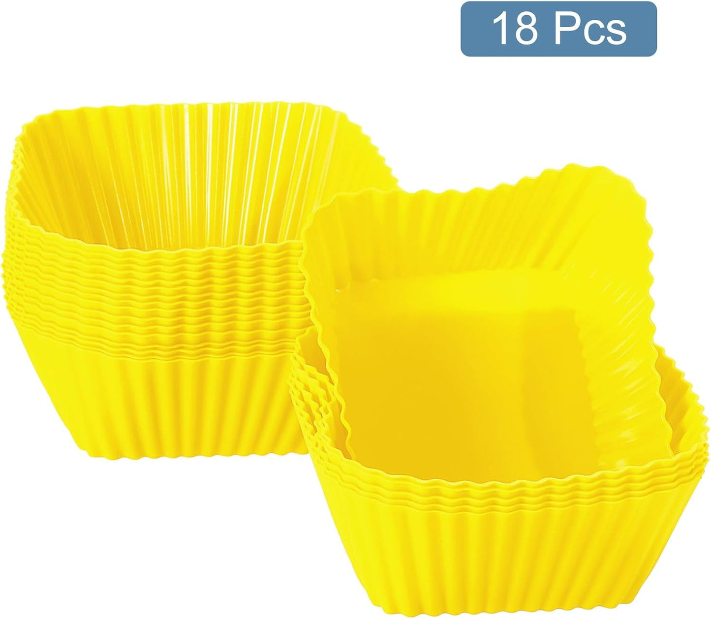 uxcell 18Pcs Silicone Cupcake Baking Cups, Silicone Muffins Liners Non-Stick Square Baking Cups, for Cooking Eggs Baking Muffins and Make a Cake(Yellow)