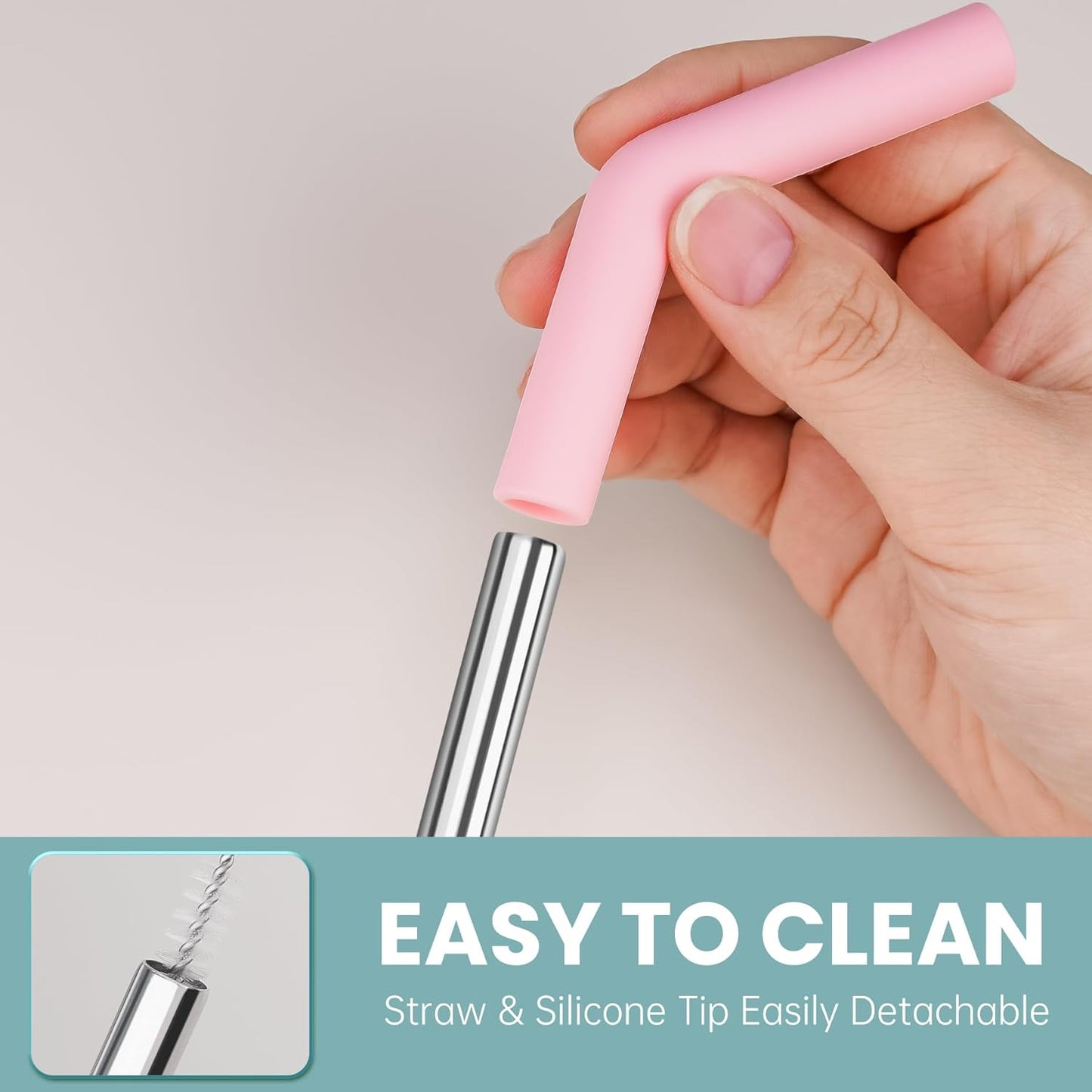 Tomorotec 6-Pack Stainless Steel Reusable Straw with Silicone Tip 3 Sizes, Metal Drinking Straws Fit for Stanley Quencher Tumblers 40oz, 30oz, 20oz, 14oz, Cleaning Brushes Included (Morandi)