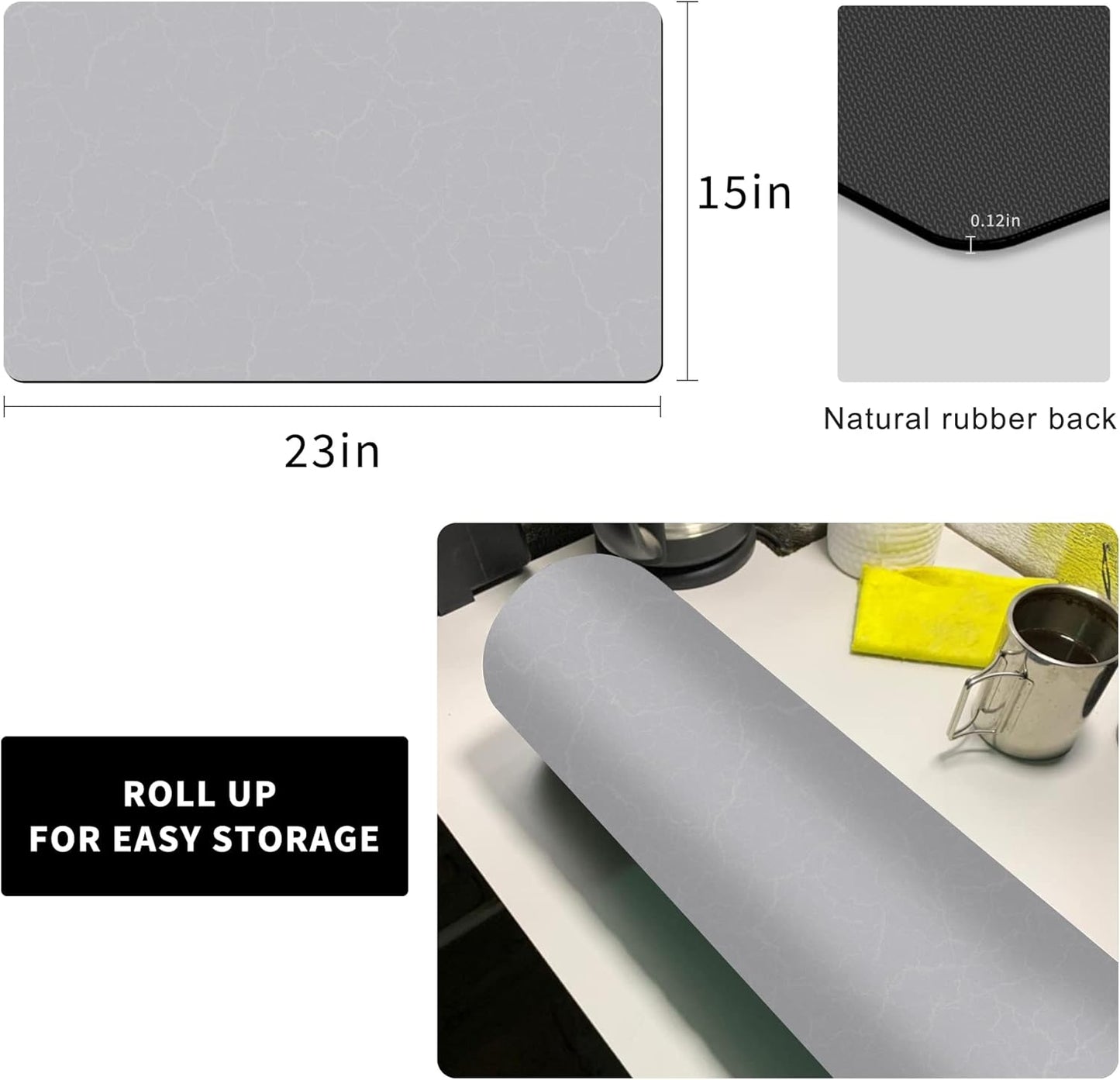 Golener Coffee Bar Mat - Under Coffee Maker Pad, Tray Mats Under Cafe Machine, Rubber Absorbent Mat, Under Appliance Mats, Dish Drying Matt, 23"x15", Marble Gray