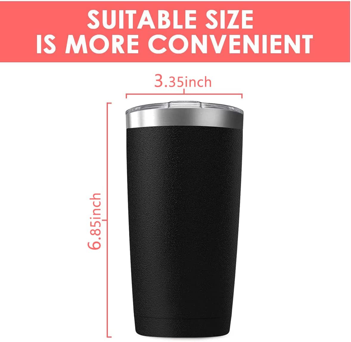 6 Pack 20oz Tumbler Vacuum Insulated Travel Mug with Lids, Stainless Steel Double Wall Bulk Cup for Home, Office, Outdoor Suitable for Vehicle Cup Holders(Black)