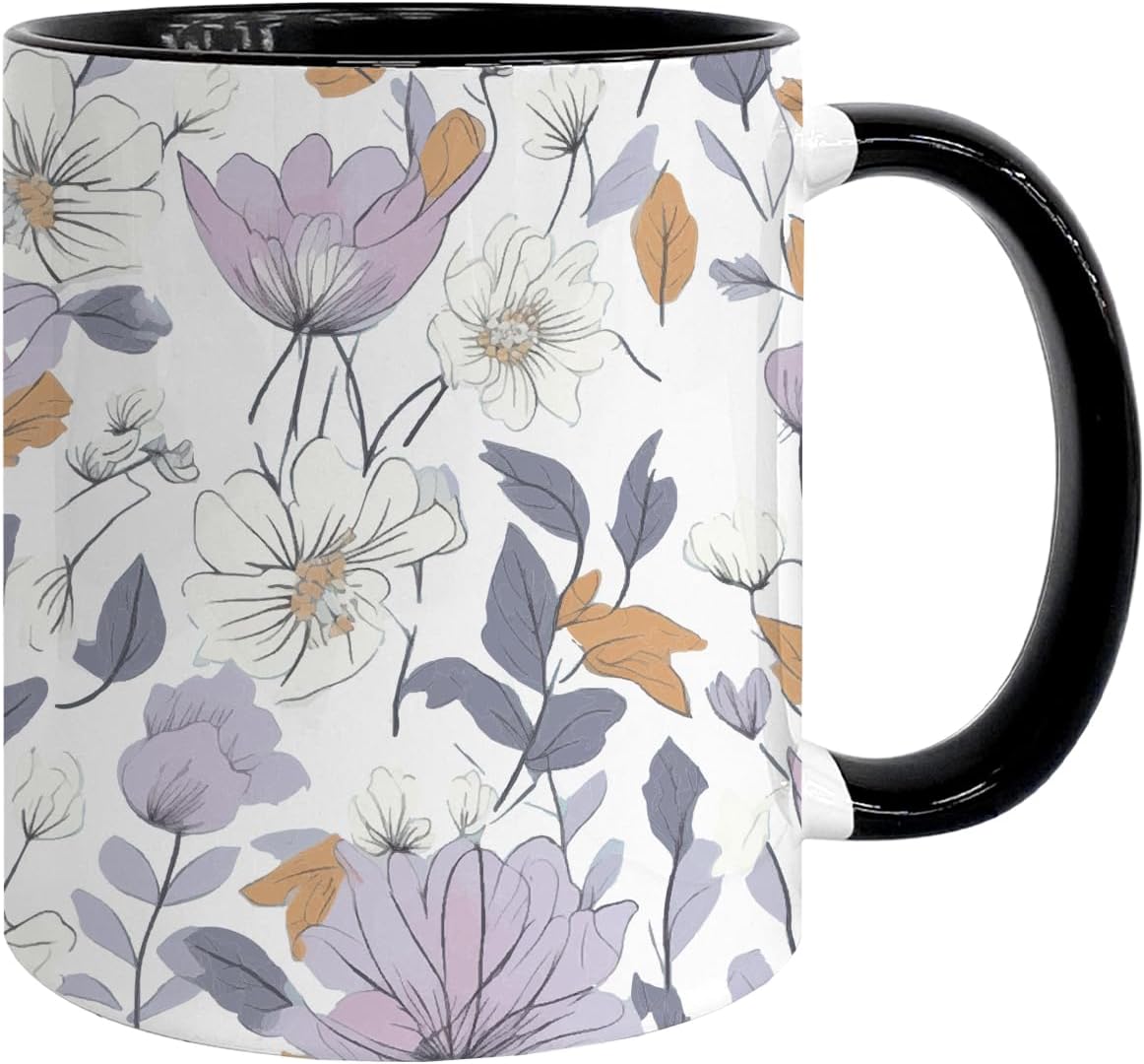 Vintage Flower Coffee Mug, Special Coffee Mug for Mothers, Gifts for Her Fall floral Cup, Beautiful Purple Wildflowers Inspirational Coffee Tea Cup for Her Birthday
