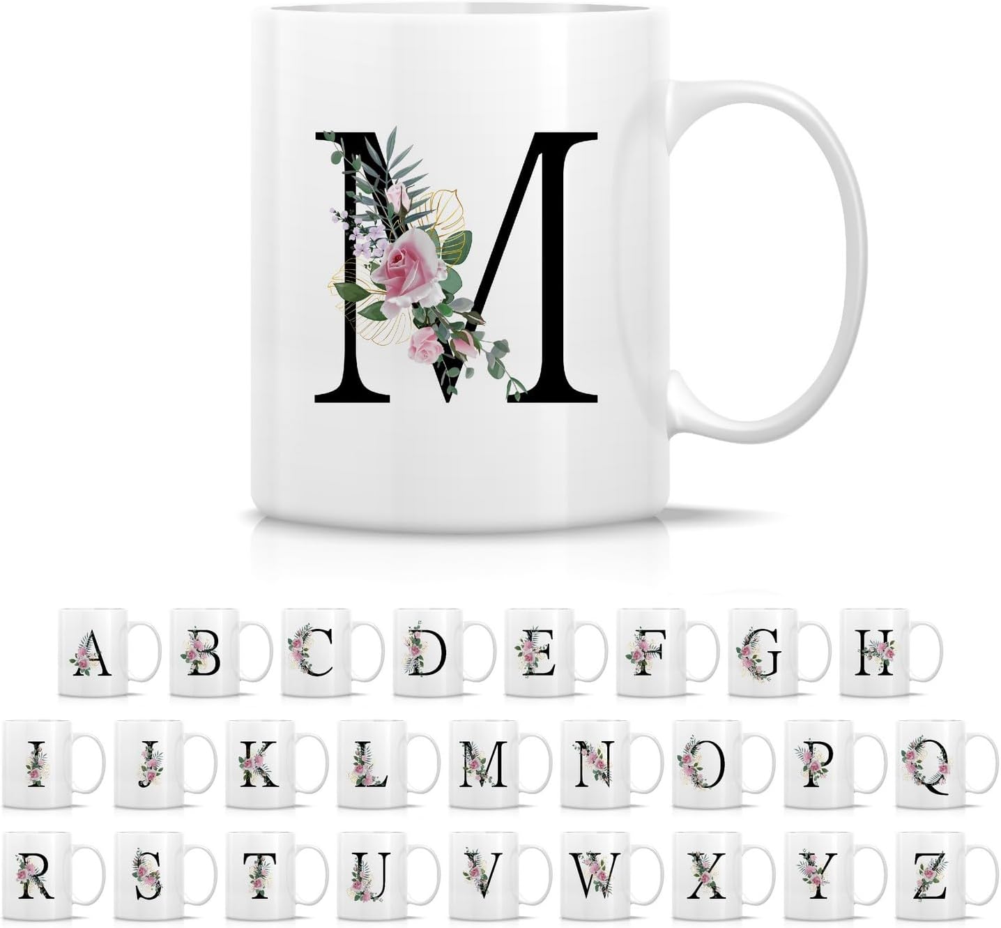 Retreez Initial A-Z Floral Botanical Bouquet Alphabet Monogrammed Monogram Mug 11 Oz Ceramic Tea Coffee Mugs - Appreciation Thank You Wedding Birthday Gifts for her friend coworker sister - M Initial