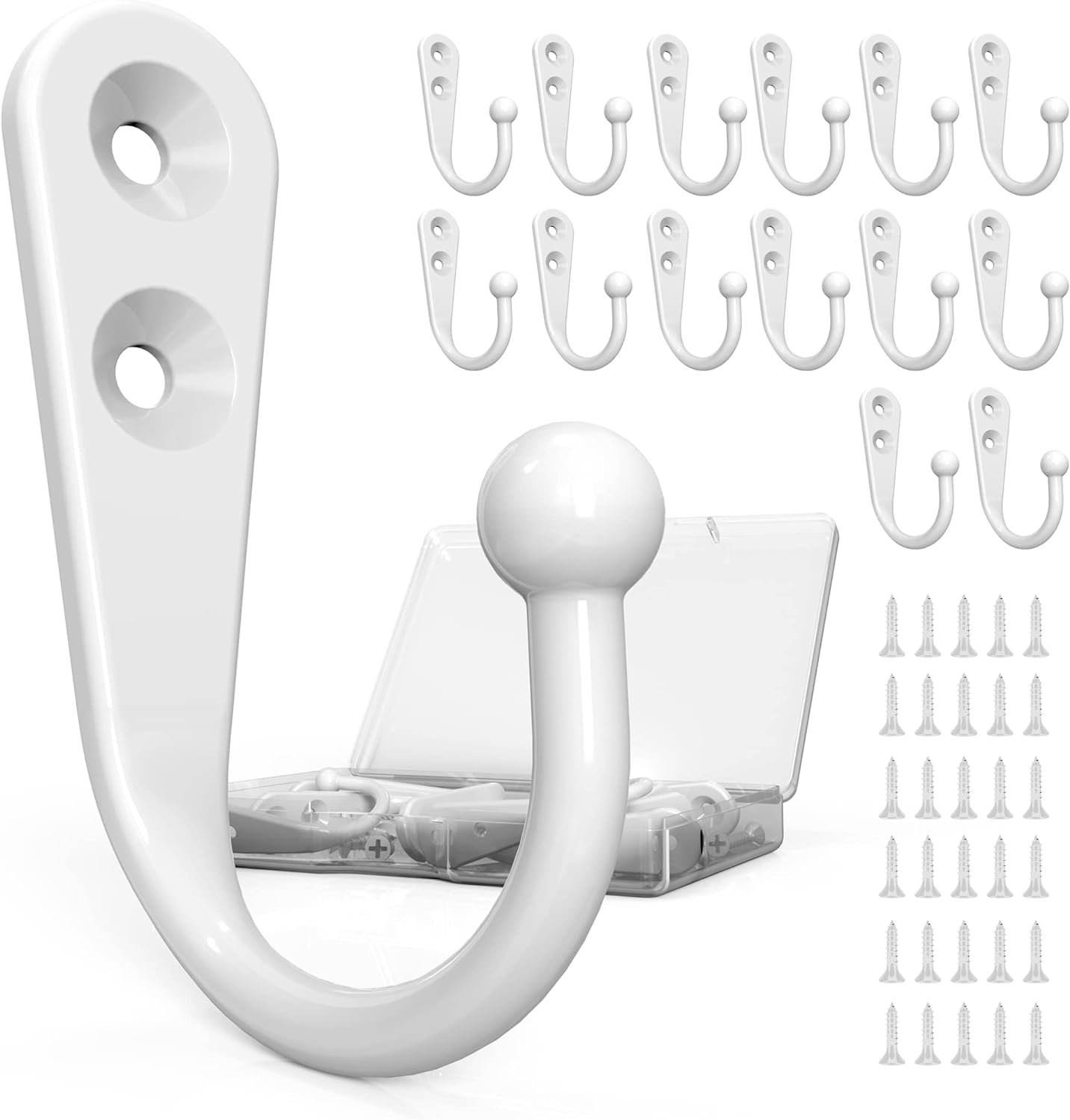 15PCS Coat Hooks - White Robe & Coat Wall Hooks with 30 Screws