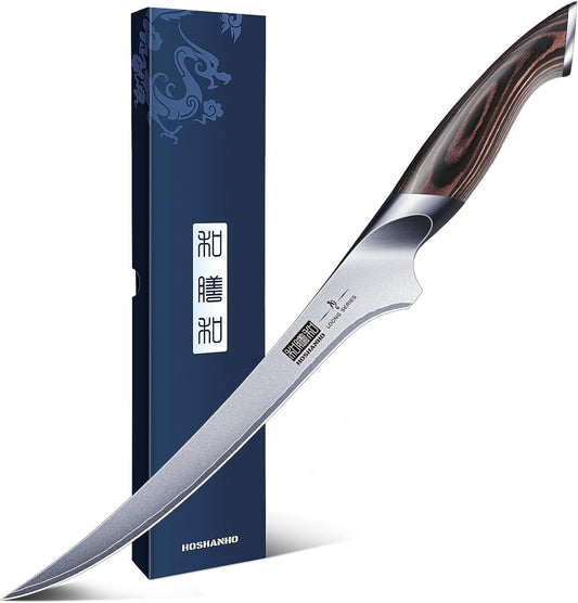Fillet Knife 9 Inch, Super Sharp Boning Knife in High Carbon Stainless Steel, Professional Japanese Fish Knives for Meat Poultry Cutting