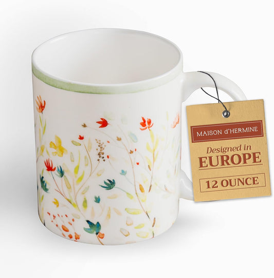 Maison d' Hermine Coffee Mug with Handles Fine Bone China Mugs Pack of One Tea Cups for Hot Beverages Cappuccino Latte Home Restaurant Office Perfect for Gift (Colmar - Green, 12 Ounce)