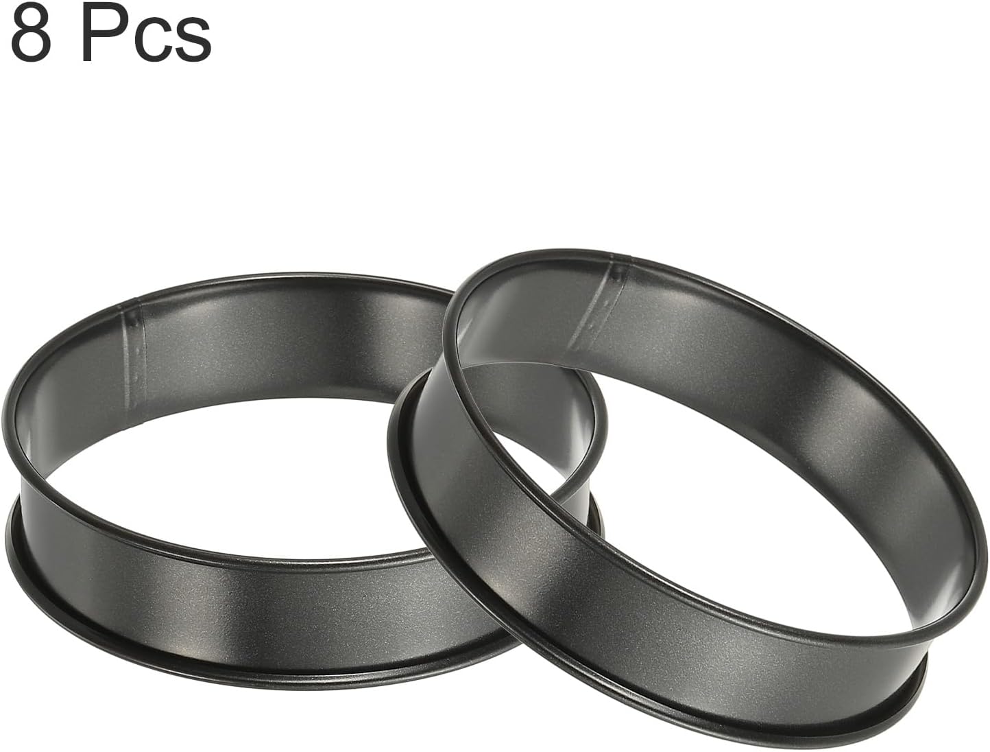 HARFINGTON 8pcs Crumpet Rings 3.94" Nonstick Round Cake Ring Stainless Steel Double Rolled English Pastry Rings for Kitchen Baking Crumpet Dessert, Black