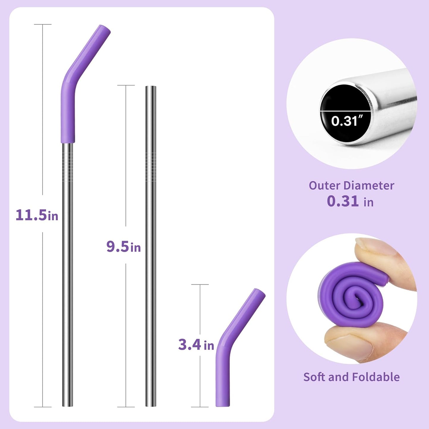 Stainless Steel Straw for 30 oz YETI and Simple Modern 24 oz Tumbler, Metal Straws Reusable With Silicone Tip for 32oz Glass, Cleaning Brush, 1 Portable Bag