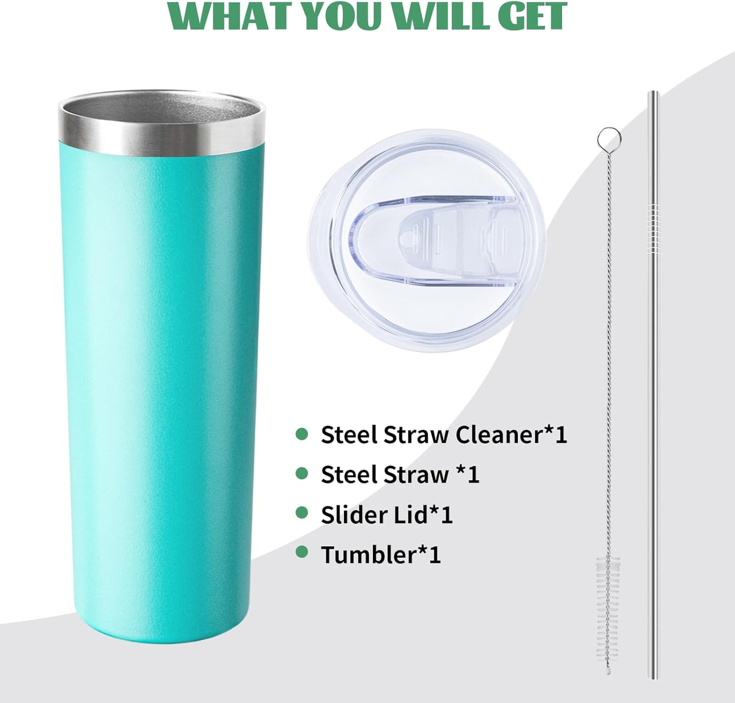 20 oz Skinny Tumbler with Lid and Straw,Stainless Steel Vacuum Insulated Tumbler Cup Double Wall Leak-proof Coffee Mug,Travel Thermal Water Tumbler for Home,Office,Outdoor(Teal,1)
