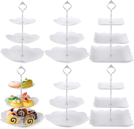 Sawysine 6 Pack 3 Tiers Dessert Stand Plastic Cupcake Stand Serving Trays Cupcake Display Stand Cookie Tray for Party and Platter for Home(Silver)