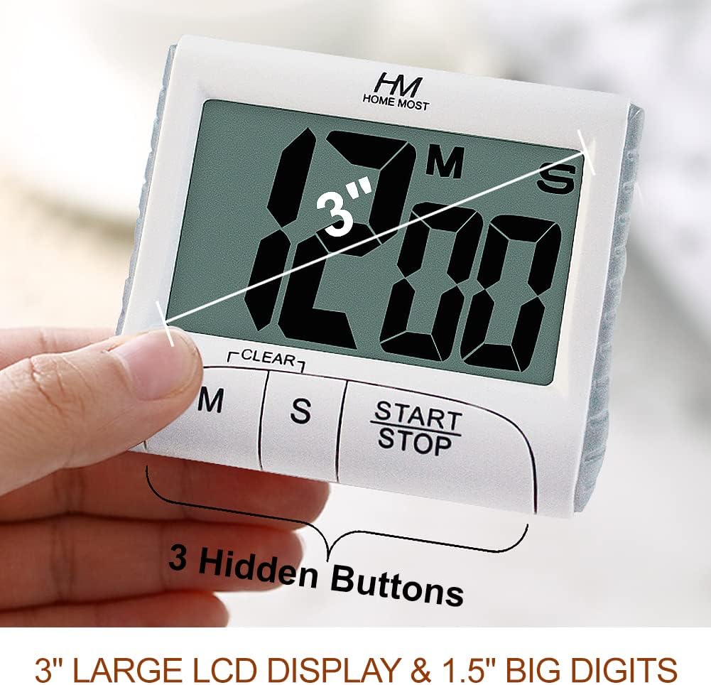 3" Large Display Kitchen Timer - Digital Timer Magnetic Back Loud Alarm On A Rope- White Cooking Timers For Kitchen Teachers Students Games Kids Meetings- Sports Timers For Workouts Exercise