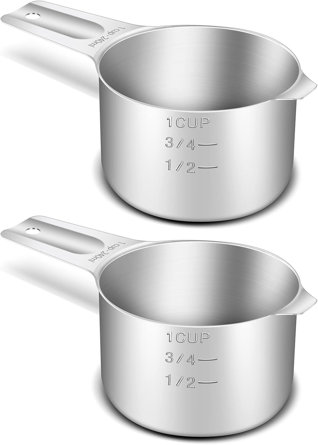 2PCS 1Cup (240ml, 8oz) Single Measuring Cup, Stainless Steel Measure Scoop, Metric and US Measurement, Heavy Duty, Dishwasher Safe