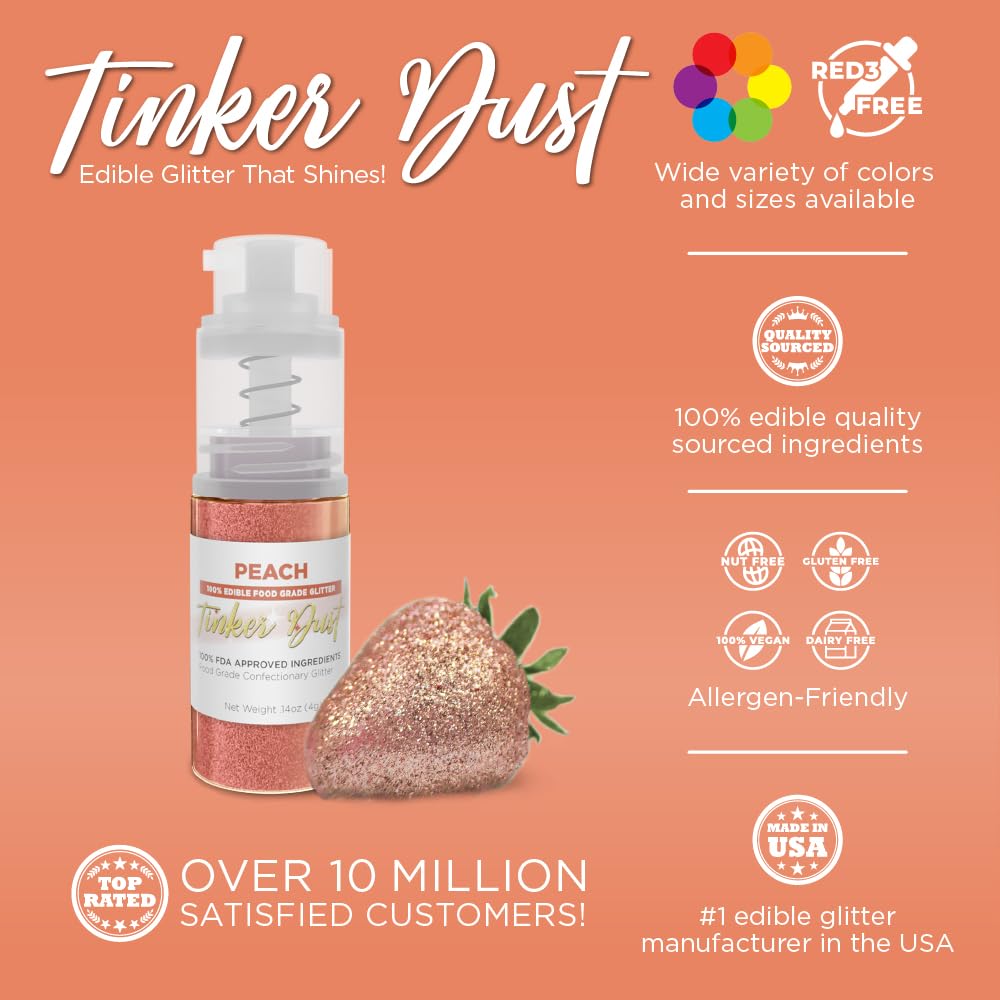 Bakell - Peach Tinker Dust (4g, 1x Mini Spray Pump) Edible Glitter for Food, Desserts, and Beverages!