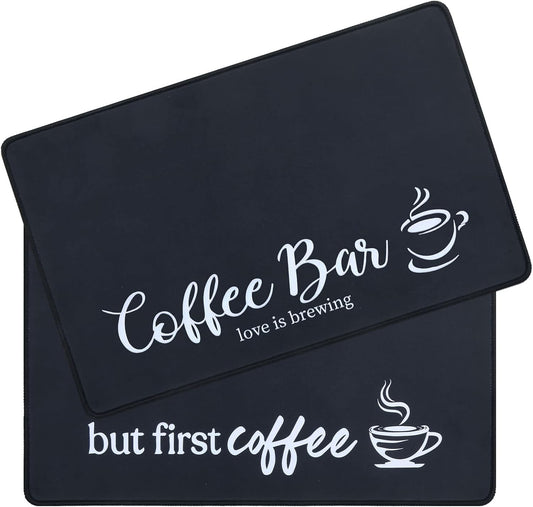 SHACOS Coffee Mat 2-Pack 12x19 Inch Absorbent Non Slip Rubber Bar Accessories Coffee Maker Mat for Countertop Dish Drying Mat Heat Resistant, Black