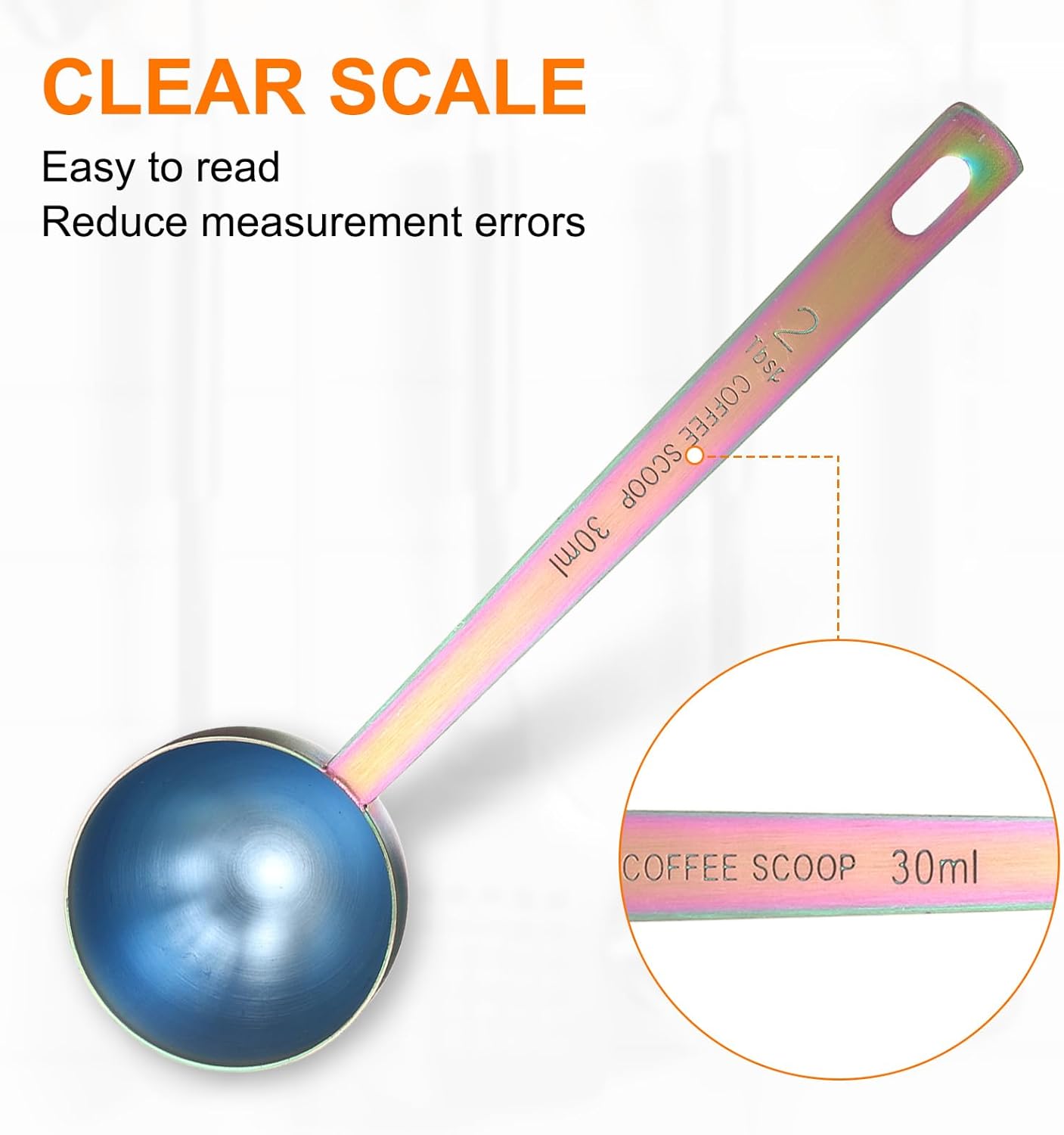 HARFINGTON Coffee Scoop Spoon 2tbsp (6tsp, 30ml) 304 Stainless Steel Long Handle Teaspoon/Tablespoon Measuring Spoons Scoops for Tea Sugar Kitchen, Multicolor