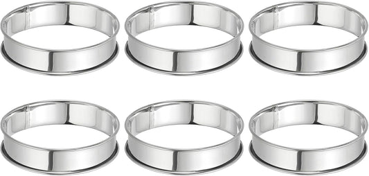 HARFINGTON 6pcs Crumpet Rings 3.94" Nonstick Round Cake Ring Stainless Steel Double Rolled English Pastry Rings for Kitchen Baking Crumpet Dessert, Silver
