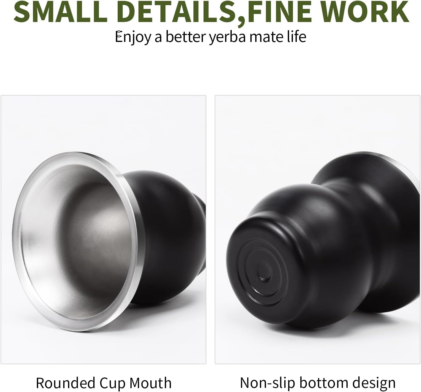 Yerba Mate Cup Set, Include Stainless Steel Double-Wall Mate Gourd with 2 Bombilla Straws and Cleaning Brush, 7.8oz Capacity, Black