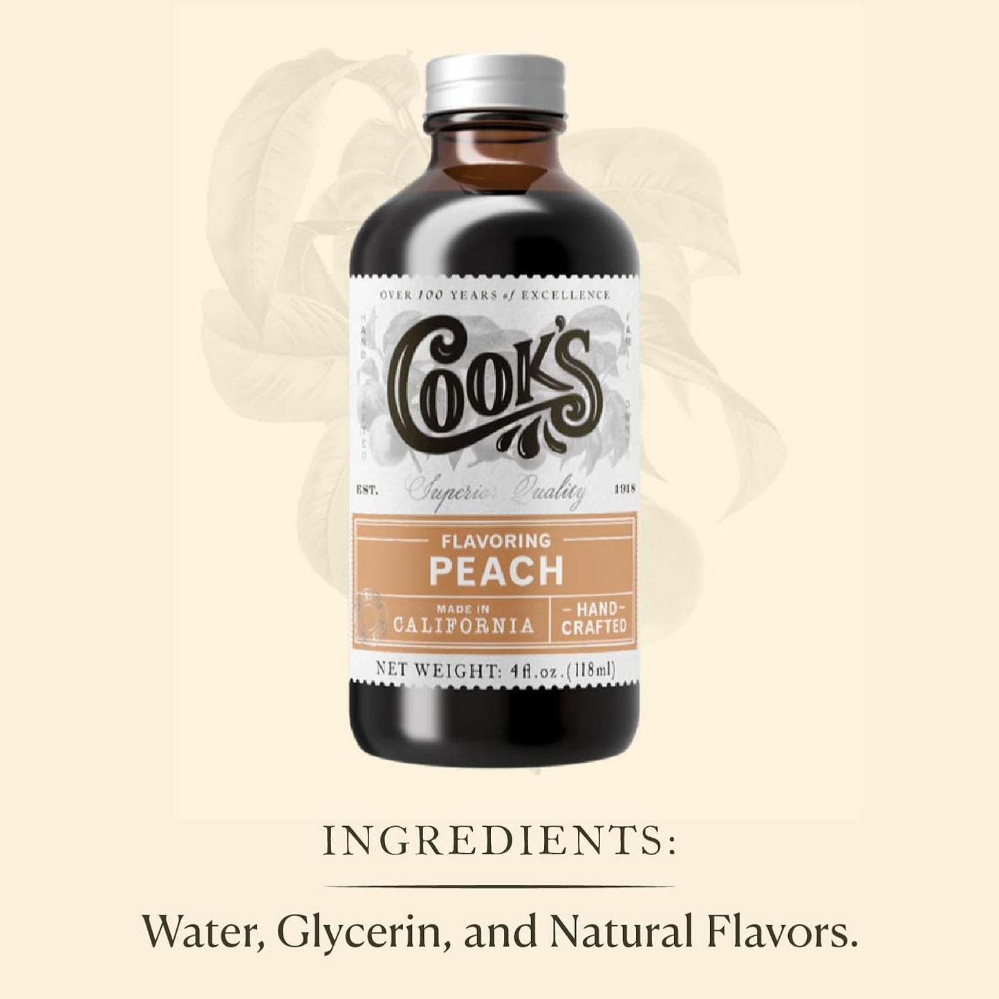 Cook's, Peach Flavoring for Baking, Preserves, Ice Cream, Jam, Cakes, 16oz