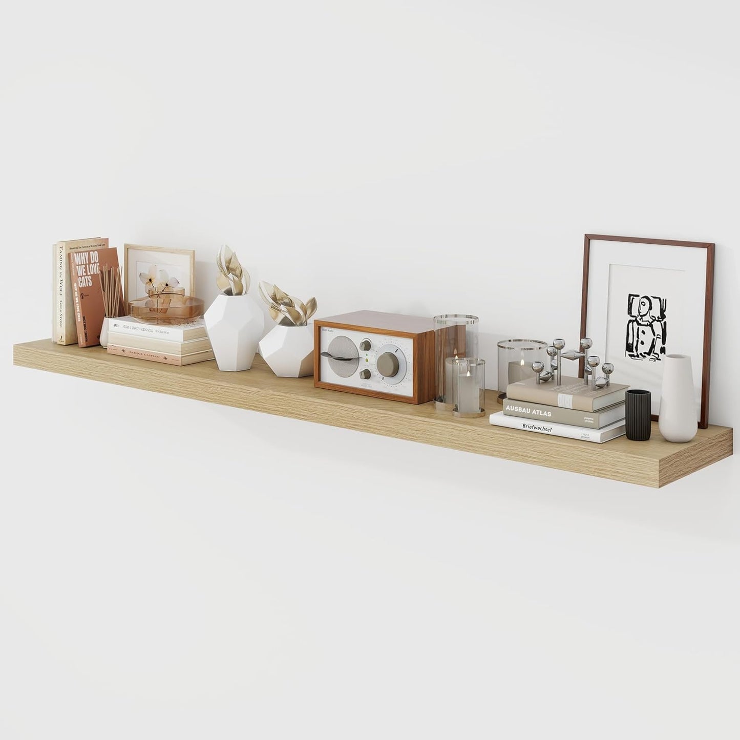 55 Inch Floating Shelves, 9.3" Deep Floating Shelf Wall Mounted, 56" Wall Shelves, Rustic Deep Bookshelf, Large Display Shelves & Storage Shelves for Bedroom, Living Room, Oak, Set of 1