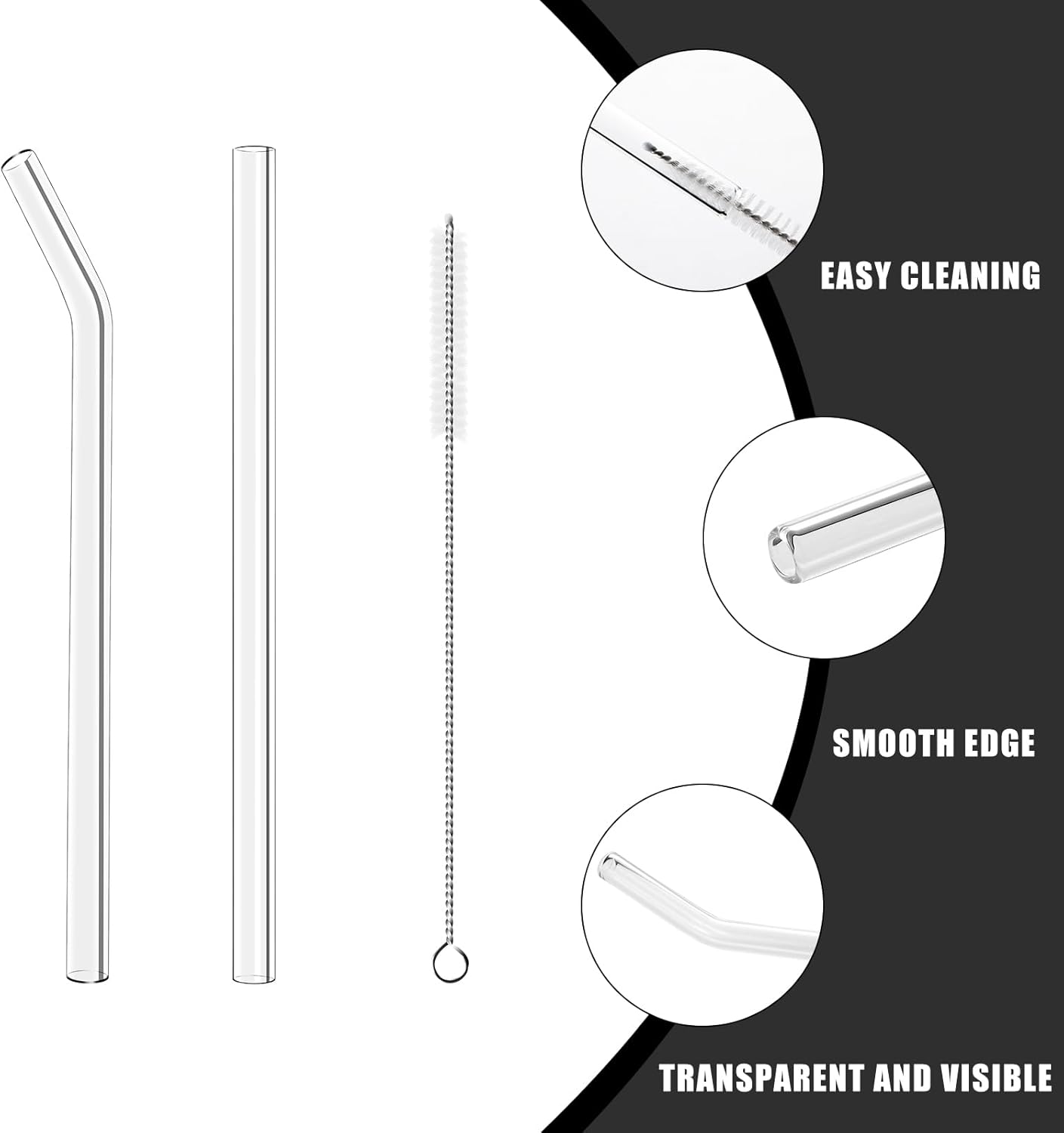 Lazycorner Reusable Glass Straws Set 16 Pcs 8.5''x 10MM Bent Clear Glass Drinking Straws, Set of 16 Bent with 4 Cleaning Brushes. Reusable Straws Perfect For Smoothies, Tea, Juice-Clear Cocktail.