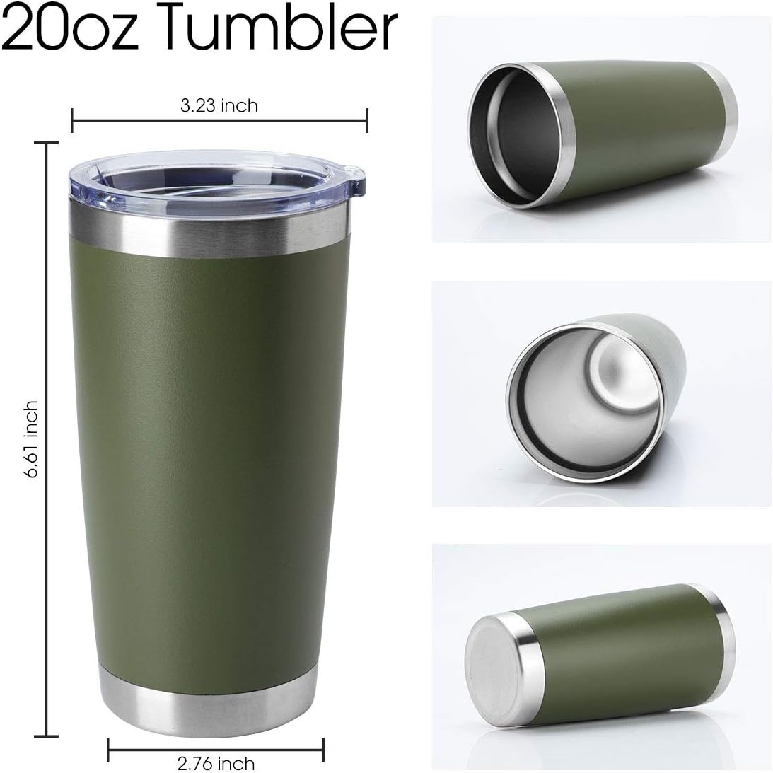 HASLE OUTFITTERS 20oz Tumblers Bulk Stainless Steel Cup with Lid Double Wall Vacuum Insulated Coffee Mug for Cold & Hot Drinks 1 Pack, Army Green