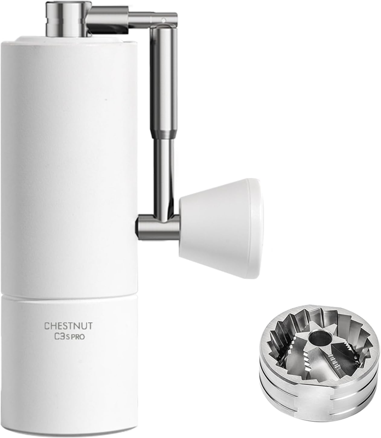TIMEMORE Chestnut C3S Pro Manual Coffee Grinder, Stainless Steel S2C Conical Burr Coffee Grinder, Hand Coffee Grinder with Foldable Handle, Adjustable Grind Setting for Travel/Camping/Home, White