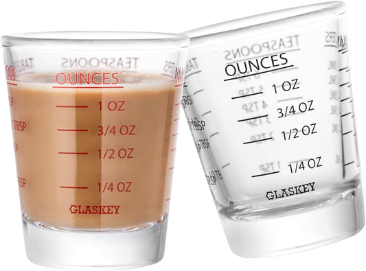 Shot Glasses Measuring Cup Set - 2 Pack Espresso Shot Glasses with Precise Measurement Marks,Heavy Duty Glass,Dishwasher Safe,Perfect for Coffee,Cocktails and Kitchen Use (Black & Red)