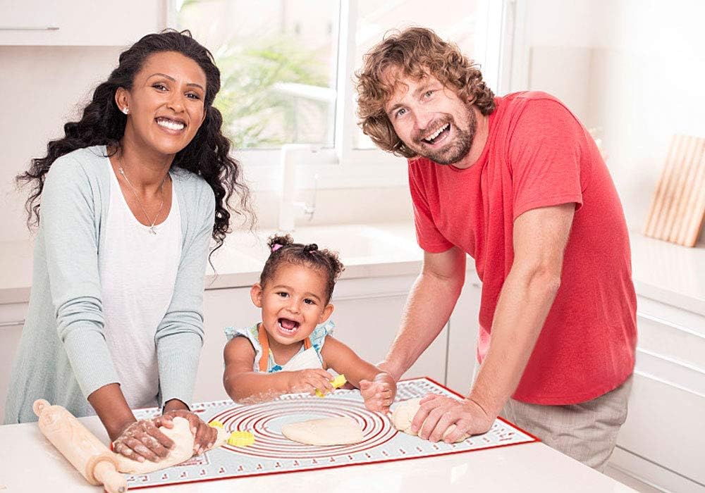 16" x 24" Large Silicone Pastry Mat for Rolling Dough Non Slip,Silicone Baking Mat Non Stick,Cilicone Fondant Mat Pie Cookie Dough Rolling Mat Kneading Cutting Mat with Measurement (Red-L)