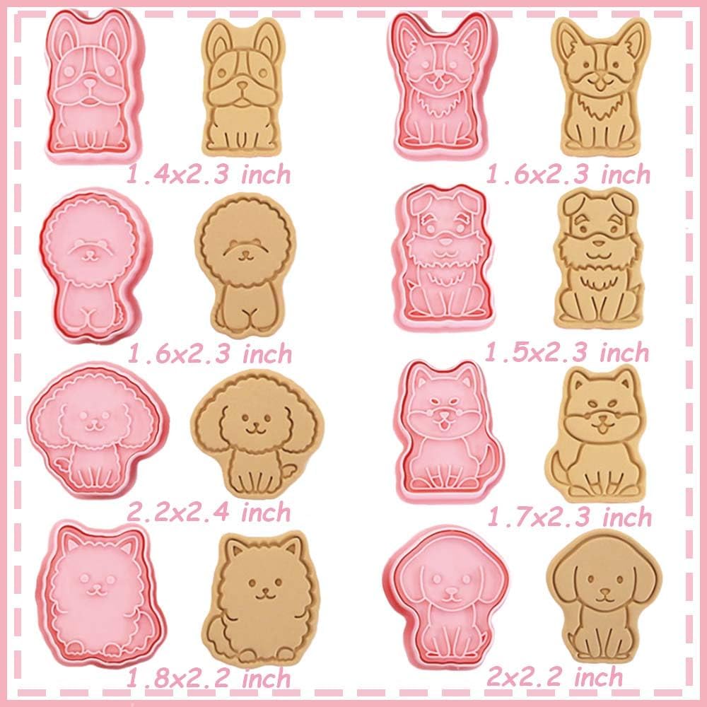 8 Dog Cookie Cutters Set, 3D Puppy Cookie Stamps, Cupcake Pancake Apple Pie Pastry Biscuit Molds, Cookie Baking Molds for Dog Party Decorations (Puppy)