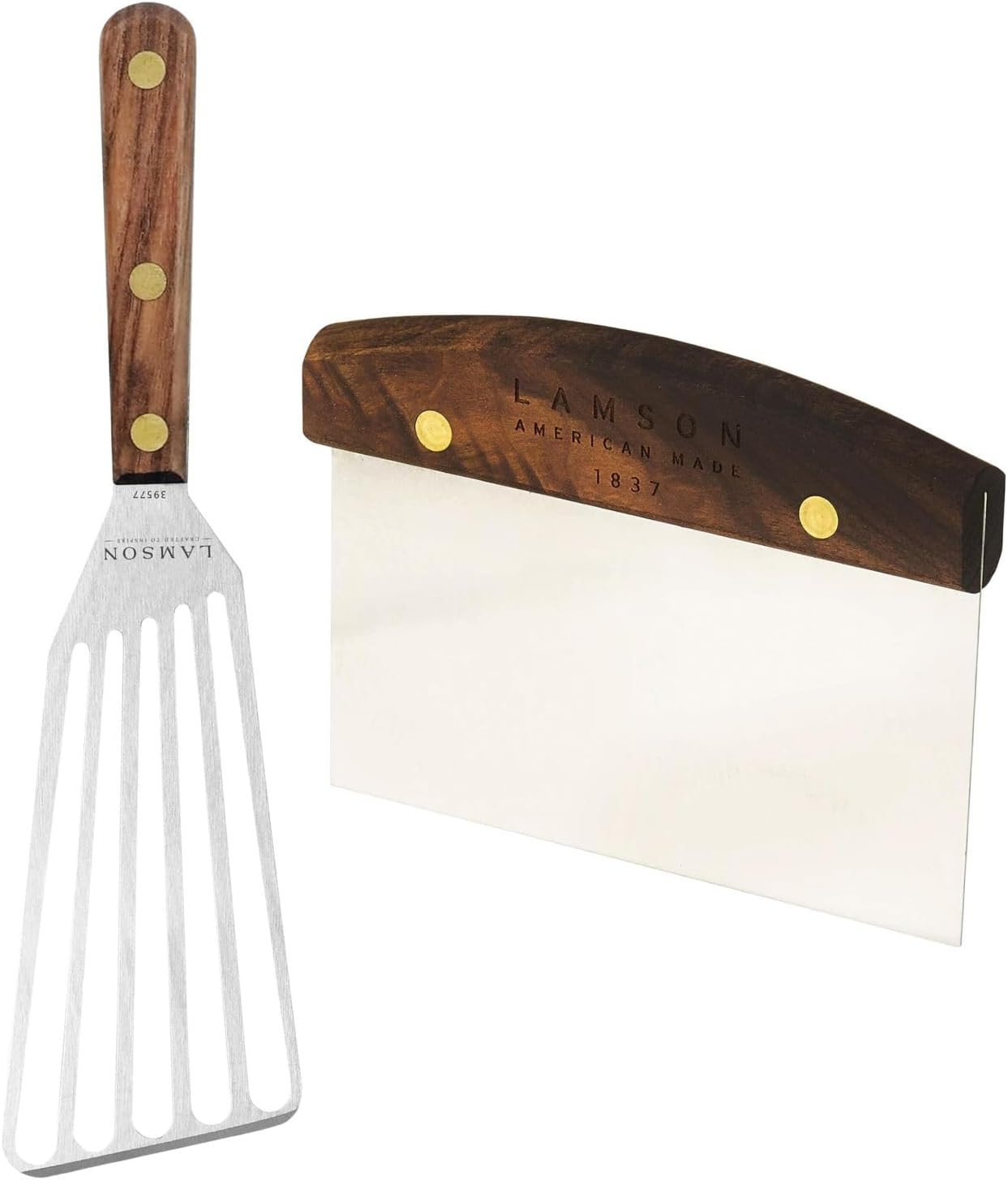 Lamson 3" x 6" Dough (Bench) Scraper and 3' x 6" Chef's Slotted Turner with Walnut Handle - Right-Hand