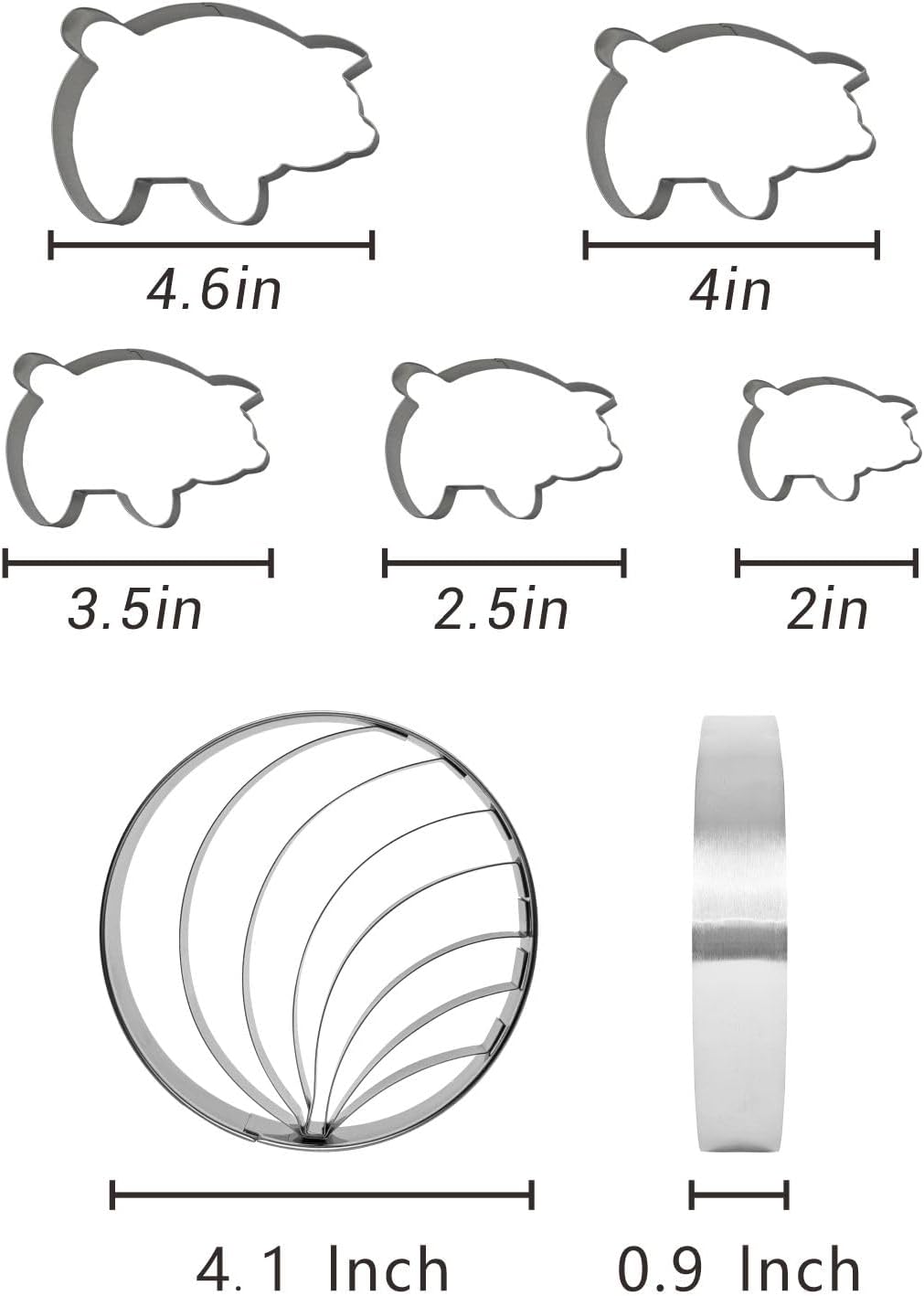 Concha Cutter Mexican bread mold with 5 sizes of pig biscuit cutting machine set, Concha Stamp double-sided mold for baking biscuits (Single sided mold+5 pigs)