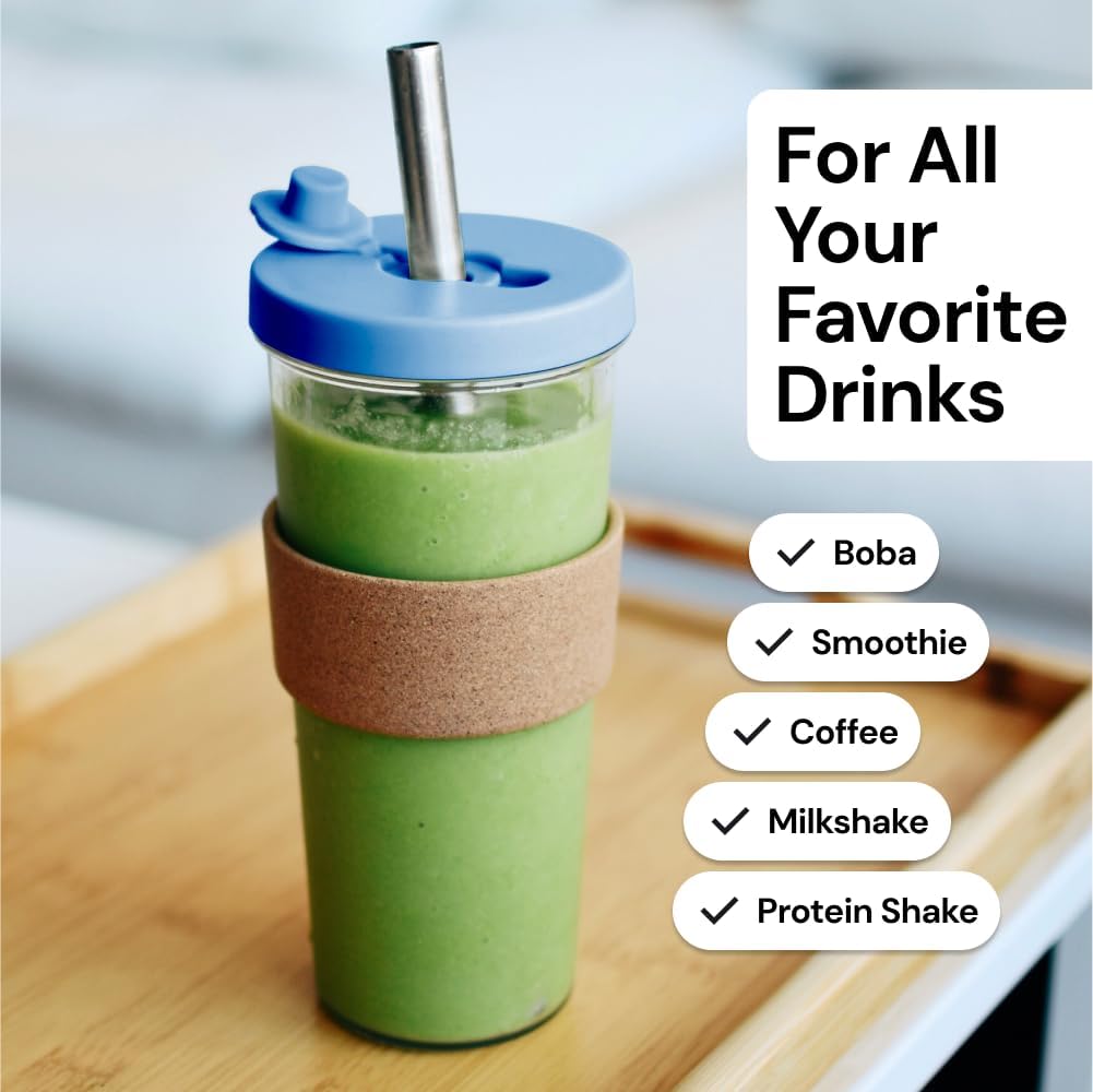 Dodoko Reusable 24 oz Bubble Tea Cup with Lid and Straw - Iced Coffee Cup - Smoothie Tumbler to Go - Breeze Blue