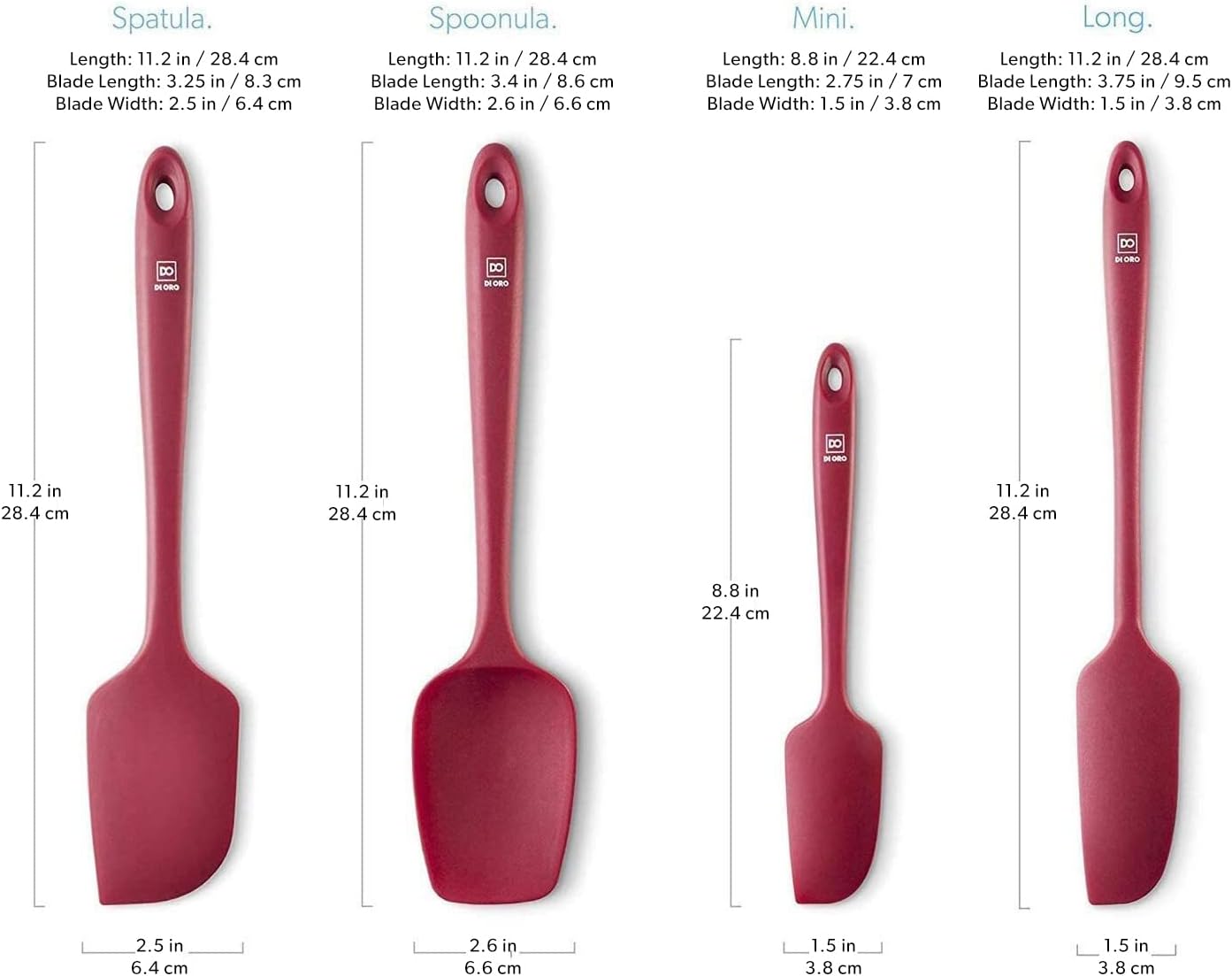 DI ORO Silicone Spatula Set - Rubber Kitchen Spatulas for Baking, Cooking, & Mixing - 600°F Heat-Resistant & BPA Free Silicone Scraper Spatulas for Nonstick Cookware - Dishwasher Safe (4pc, Red)