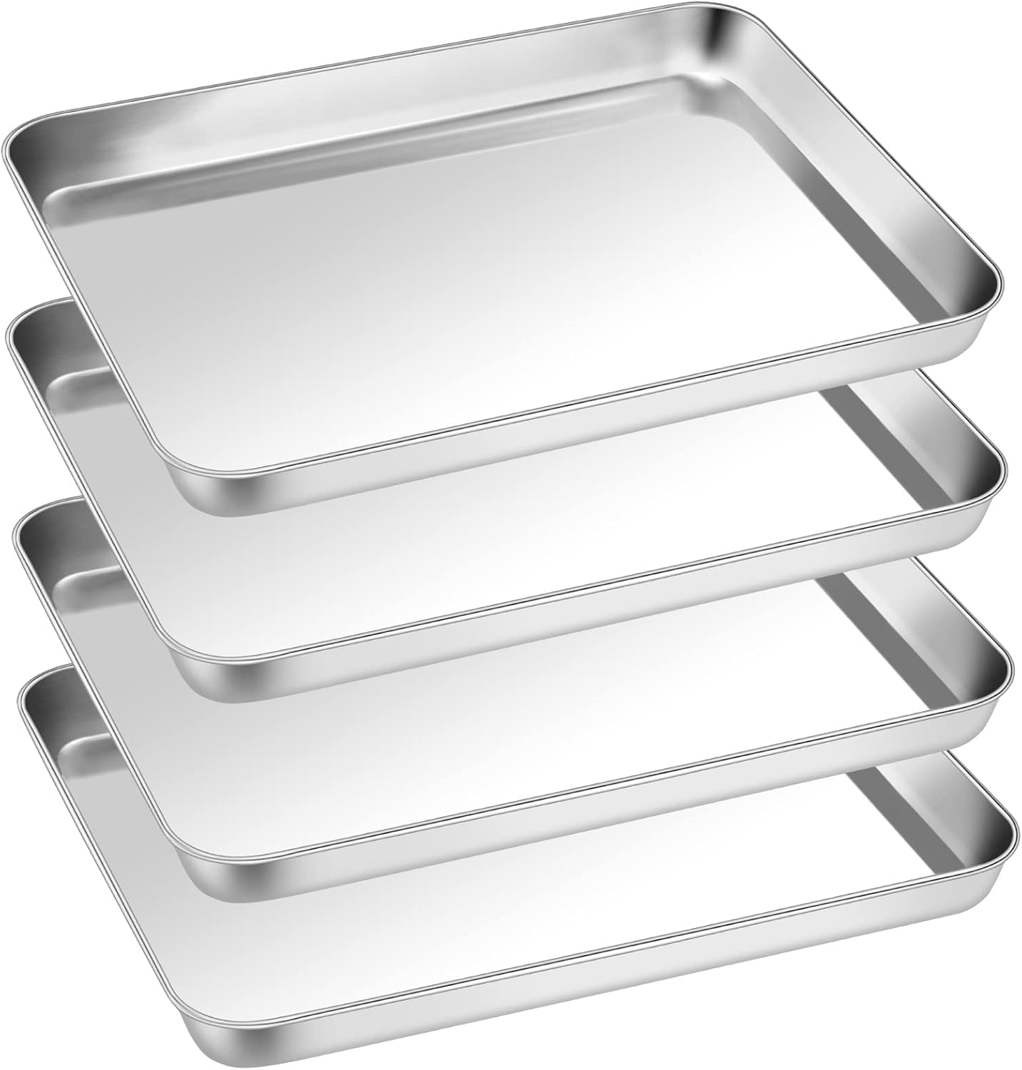 P&P CHEF 12.5 Inch Baking Cookie Sheet, Oven Pan Tray Stainless Steel Sheet Pan for Kitchen, Oven Bakeware for Multi Uses, Shiny Look & Dishwasher Safe, Healthy & Heavy Duty, 4Pcs