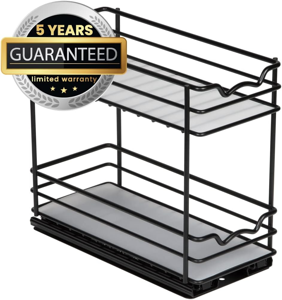 Pull Out Cabinet Organizer for Spices, Cans - Heavy Duty with Lifetime Limited Warranty- Pull Out Spice Rack- Cabinet Pull Out Shelf for Cans,Dishes, Etc, 4-1/2"Wx10-3/8"Dx8-7/8"H, Black