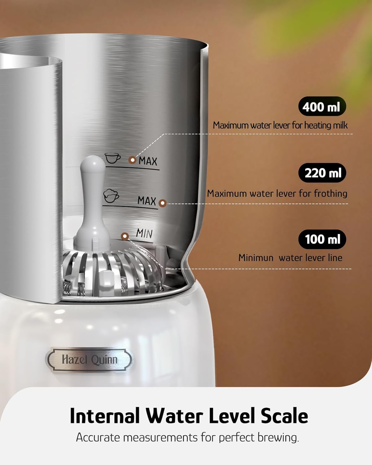 Hazel Quinn Milk Frother - Hot and Cold Detachable Milk Frother with Adjustable Temperature & Foam Thickness, Dishwasher Safe, for Latte/Cappuccino/Hot Chocolate, 400ML (13.5oz) - Pearl White