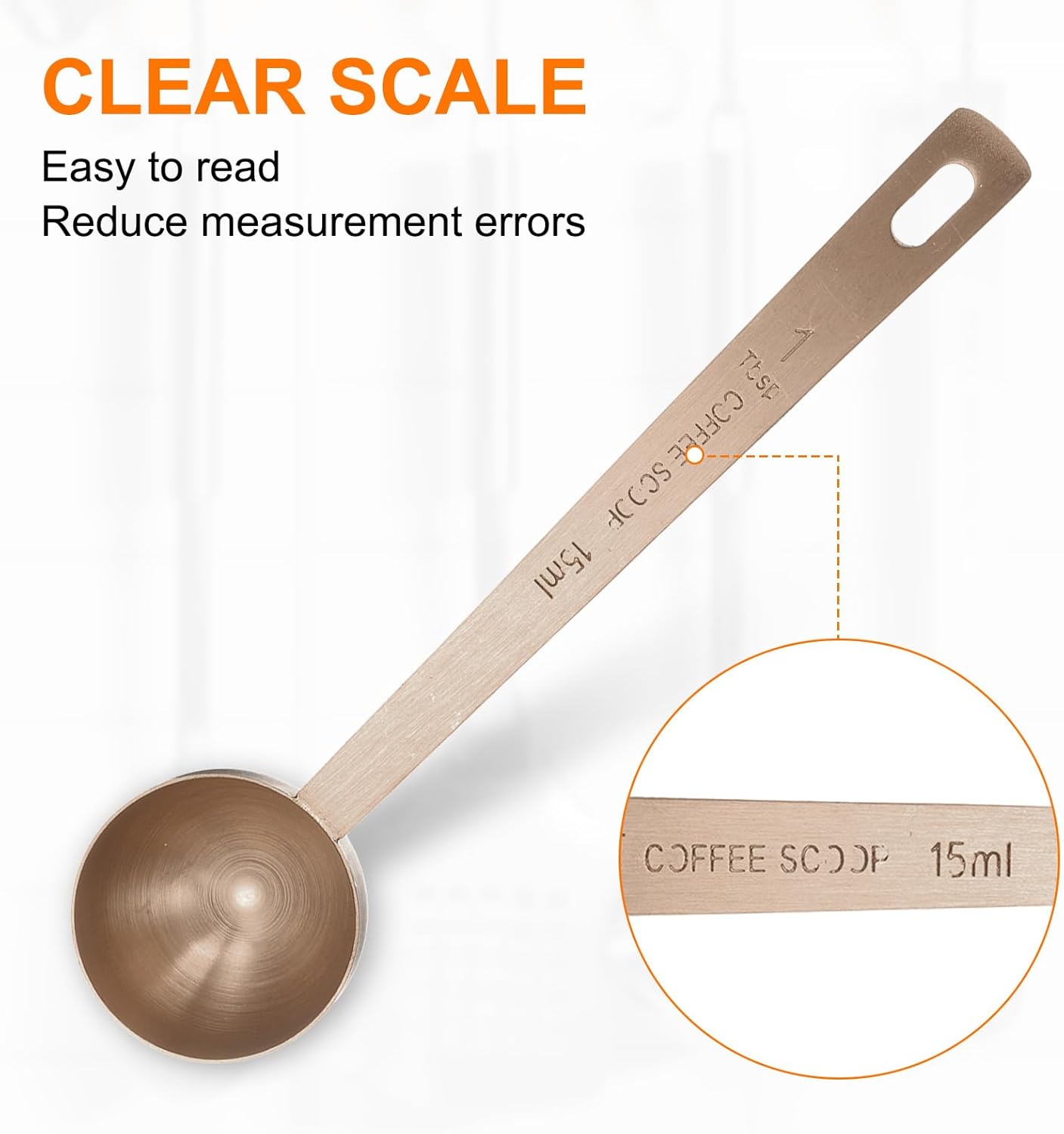 HARFINGTON Coffee Scoop Spoon 1tbsp (3tsp, 15ml) 304 Stainless Steel Long Handle Teaspoon/Tablespoon Measuring Spoons Scoops for Tea Sugar Kitchen, Rose Gold