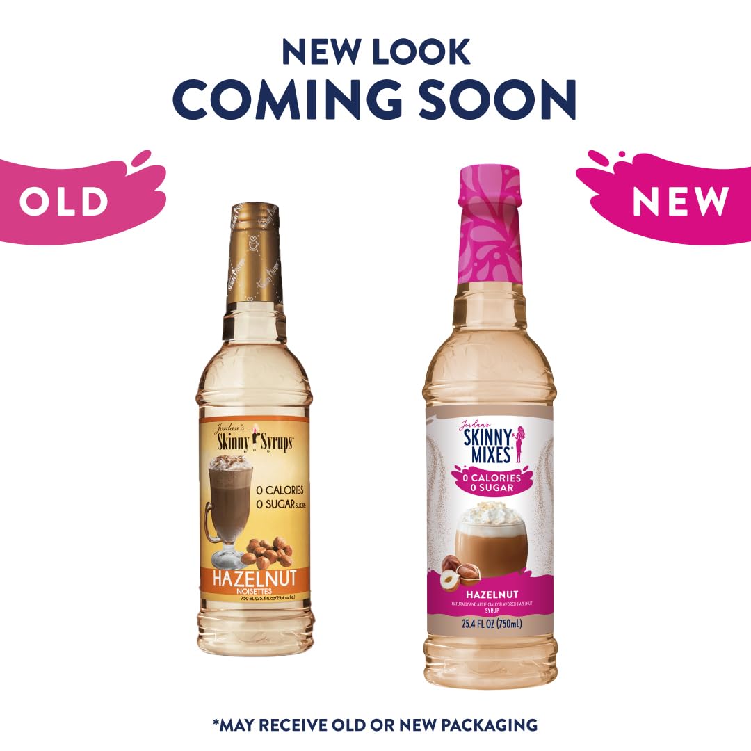 Jordan's Skinny Syrups Sugar Free Coffee Syrup, Hazlenut Flavor Drink Mix, Zero Calorie Flavoring for Chai Latte, Protein Shake, Food and More, Gluten Free, Keto Friendly, 25.4 Fl Oz, 1 Pack