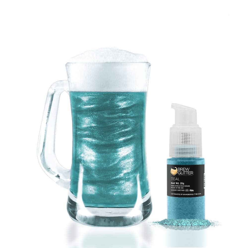 Teal BREW GLITTER Edible Glitter For Drinks, Cocktails, Beer, Garnish Glitter & Beverages | KOSHER & HALAL Certified | 100% Edible & Food Grade | Vegan, Gluten, Nut Free (25g Spray Pump, Teal)