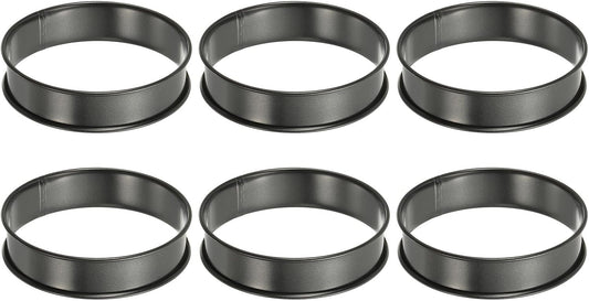 HARFINGTON 6pcs Crumpet Rings 3.94" Nonstick Round Cake Ring Stainless Steel Double Rolled English Pastry Rings for Kitchen Baking Crumpet Dessert, Black