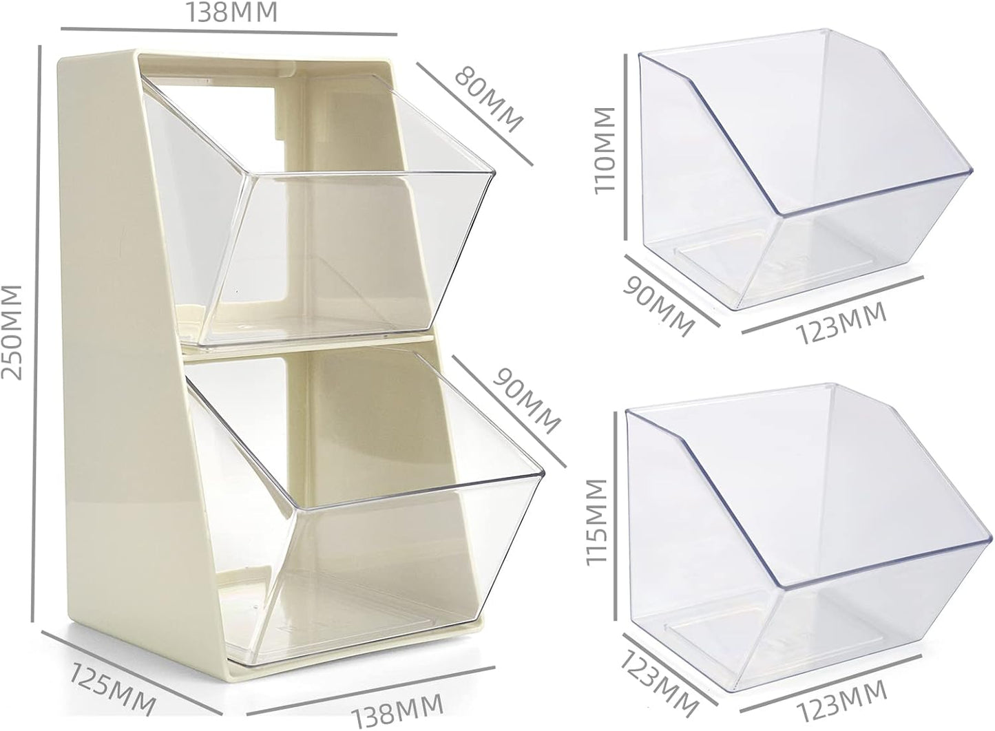 Acrylic Tea Bag Organizer Storage Box with 2 Transparent Drawers, Multi-Functional Coffee Pod K Cup Holder Container for Kitchen Home Office Organizer - White