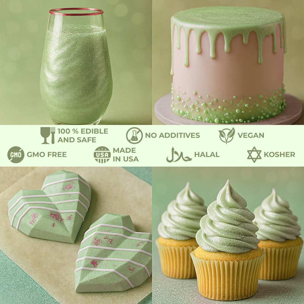 Bulk (20g) Luster Dust Edible Cake Decorations, Edible Luster Dust for Cakes, Light Green Edible Luster Dust for Cupcake Decorations, Cake Drip, Edible Paint, Light Green Edible Shimmer Dust for Drinks