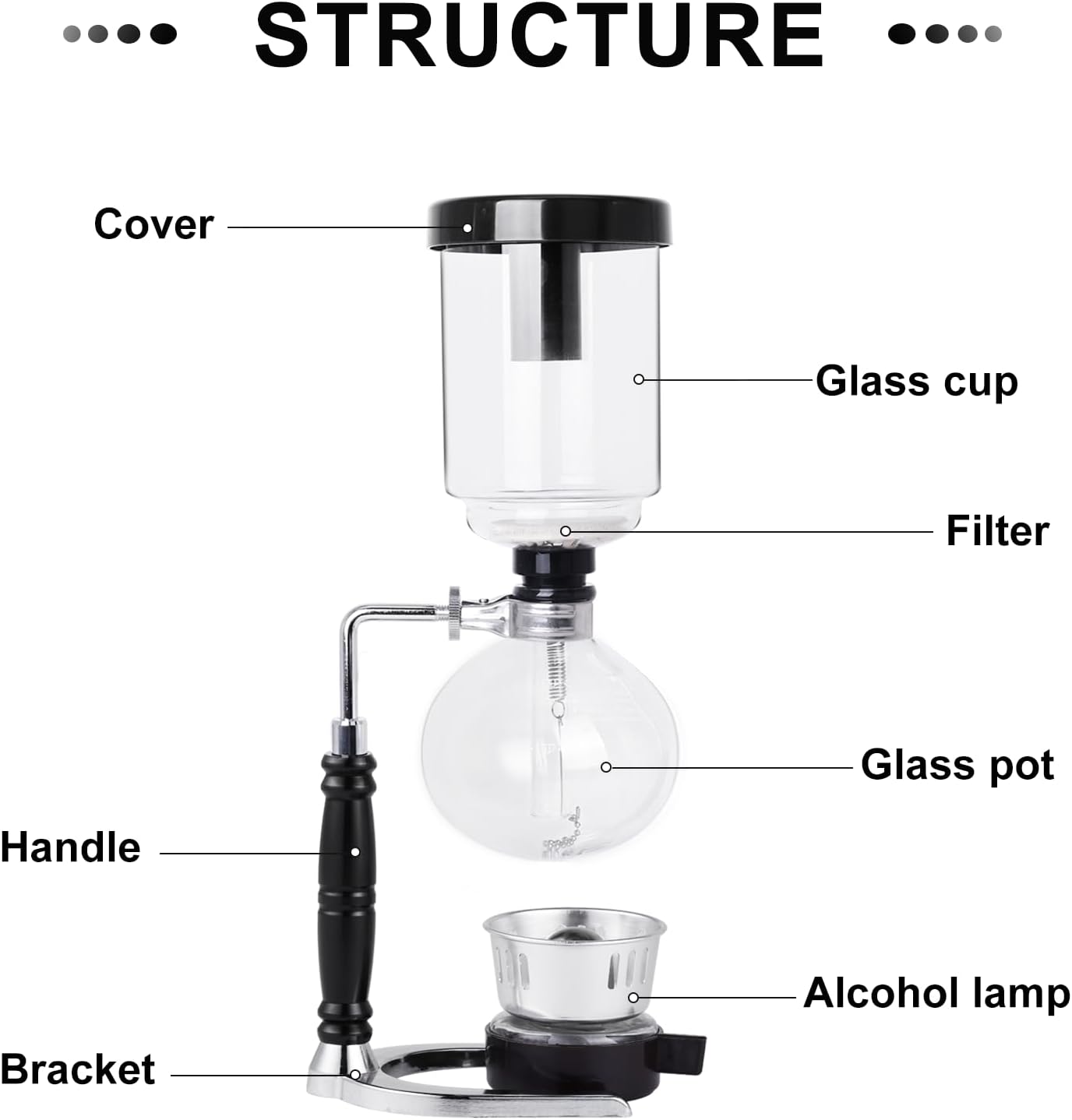 YUCHENGTECH Siphon Syphon Coffee Maker Tabletop Glass Siphon Pot Glass Technica Siphon Vacuum Coffee Maker(5 Cups(600ml))