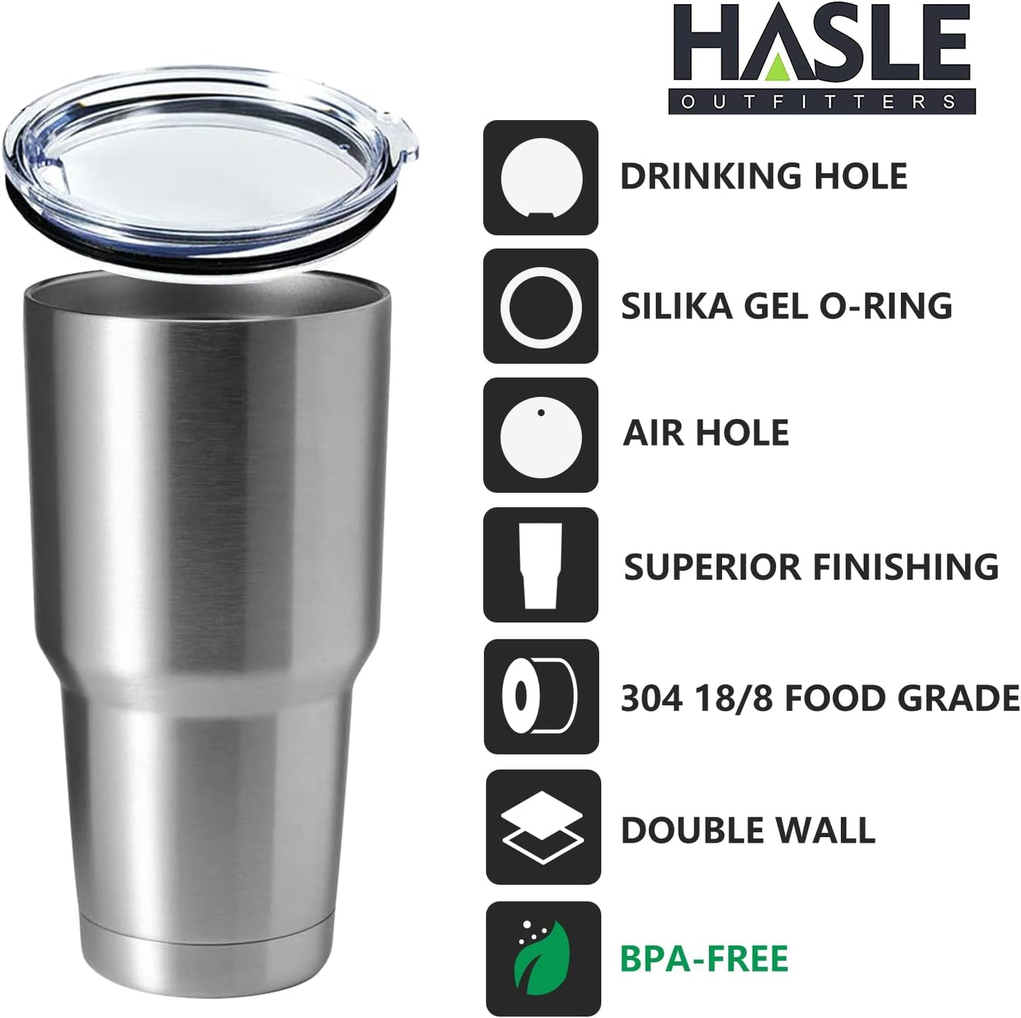 HASLE OUTFITTERS 30oz Stainless Steel Tumbler, Double Wall Vacuum Insulated Travel Mug Tumbler, Durable Insulated Coffee Mug, Gift Box Set (Silver, 1)