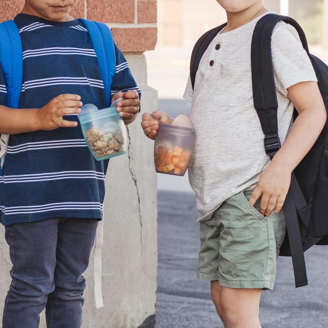 Zip Top Reusable 100% Silicone Baby + Kid Snack Containers- The only containers that stand up, stay open and zip shut! No Lids! Made in the USA - Gray Dog