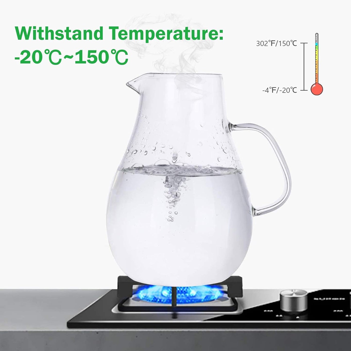 88OZ Glass pitcher with lid and Spout，High Heat Resistance Pitcher water jug for Hot/Cold Water & Iced Tea Wine Coffee Milk and Juice Beverage Carafe with Ice Tray (2.6L)